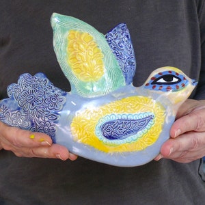 Ceramic Wall Bird, Clay Bird, Ceramic Wall Art, Bird Art, Ceramic Sculpture, Bird Hanging, Hand Made Ceramics by Cathy Kiffney image 1