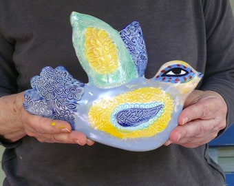 Ceramic Wall Bird, Clay Bird, Ceramic Wall Art, Bird Art, Ceramic Sculpture, Bird Hanging, Hand Made Ceramics by Cathy Kiffney