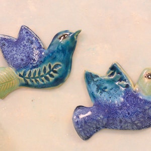 Two ceramic wall hanging birds, handmade wall birds. Love birds, gift for girlfriend, wife, wedding Bluebird of Happiness, blue bird tiles, image 3