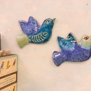 Two ceramic wall hanging birds, handmade wall birds. Love birds, gift for girlfriend, wife, wedding Bluebird of Happiness, blue bird tiles, image 9