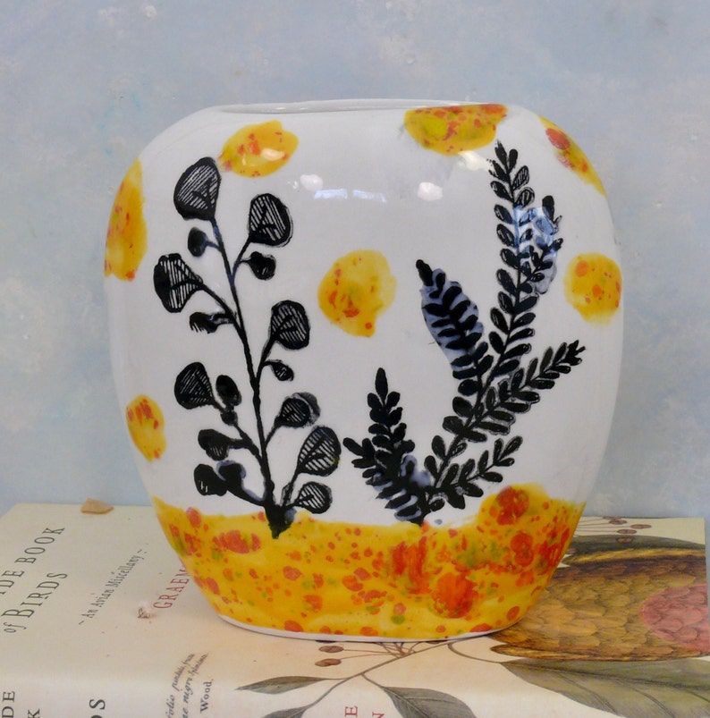Colorful Ceramic vase, pottery vessel, oval vase, handmade flower vase, table centerpiece, bathroom decor, gift for mom or girlfriend image 5