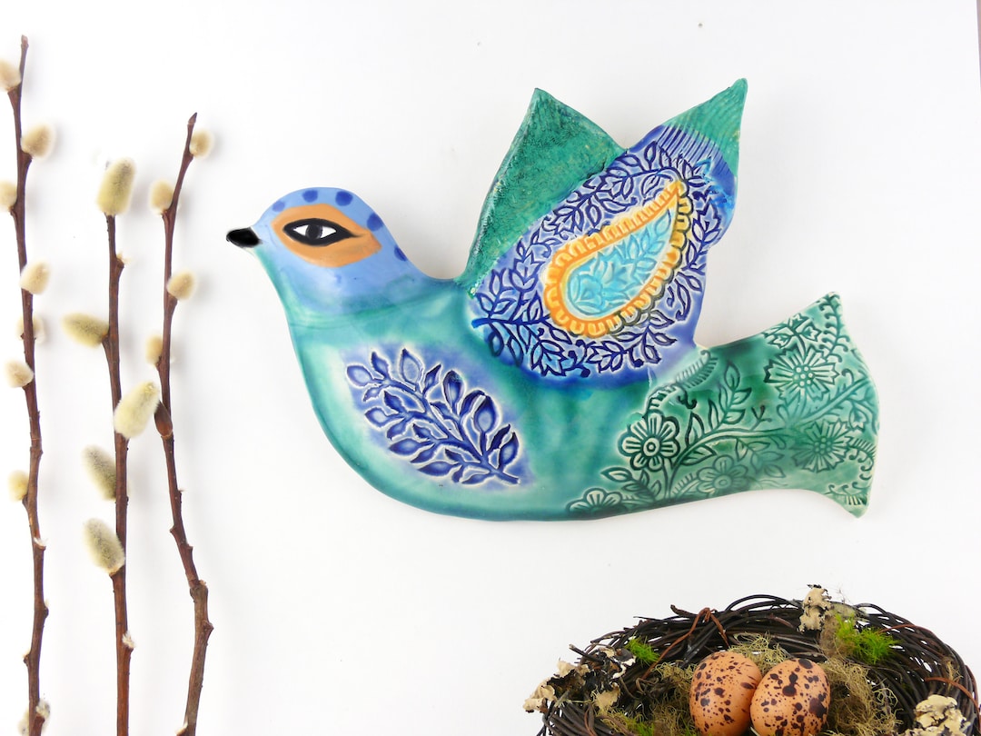 Ceramic Wall Hanging Bird Handmade Ceramic Bird Wall Decor Etsy