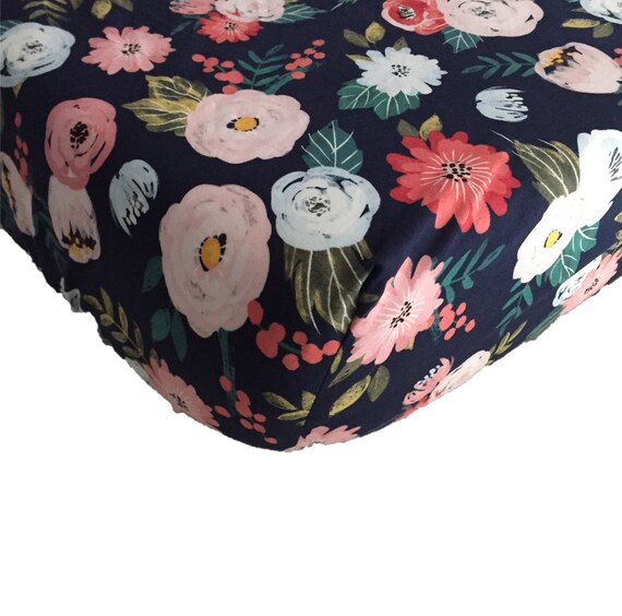 blue floral crib sheet