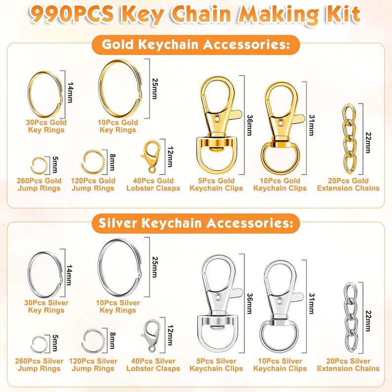 990PCS Keychain Making Kit, Key Rings, Jump Rings, Craft Supplies - Etsy