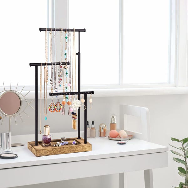 Organizador de joyas extra alto: soporte para collares negro carbonizado