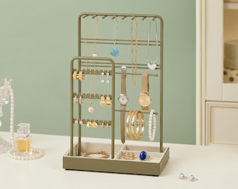 Extra Tall Metal Jewelry Organizer Stand, Velvet Tray Necklace Bracelet Holder