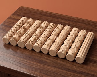 10-Pack Clay Texture Rollers for Pottery & Crafting Projects