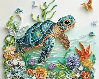 Sea Turtle Diamond Art Kit: 5D Mosaic Painting for Adults