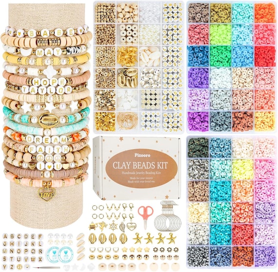 Clay Beads Bracelet Making Kit: 10500pcs Letter Beads & Elastic Strings