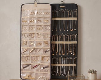 Double Sided Hanging Jewelry Organizer: Travel & Wall Storage
