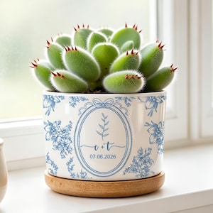 Personalized Engagement Succulent Planter, Custom Wedding Ceramic Pot, Newlywed Keepsake, Anniversary Gift, Bridal Shower Gift for Couples