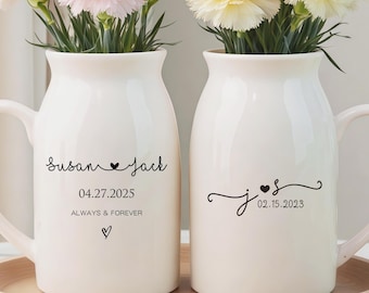 Jarrón de cerámica personalizado para boda, jarrón personalizado, regalo de aniversario, regalo de compromiso, regalo para recién casados, regalo de despedida de soltera, regalo de matrimonio