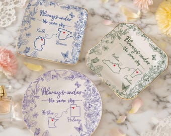 Personalized Always Under the Same Sky Jewelry Dish, Long Distance Love Ring Tray, Couple Keepsake, Personalized Gift for Him or Her