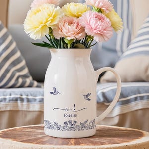 Personalized Engaged Ceramic Flower Vase, Custom Wedding Vase Gift, Anniversary Keepsake, Gift for Newlywed, Bridal Shower Gift, Couple Gift