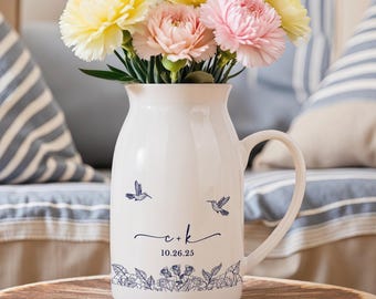 Personalized Engaged Ceramic Flower Vase, Custom Wedding Vase Gift, Anniversary Keepsake, Gift for Newlywed, Bridal Shower Gift, Couple Gift