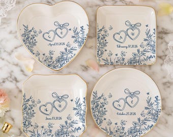 Personalized Ring Tray with Letter and Special Date, Custom Initial and Lock Jewelry Dish,  Anniversary Memory Keepsake, Gift for Newlywed