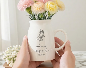 Engagement Gift, Personalized Engaged Vase, New Engaged Couple Gift, Wedding Gift for Bride, Couple Engagement Gift