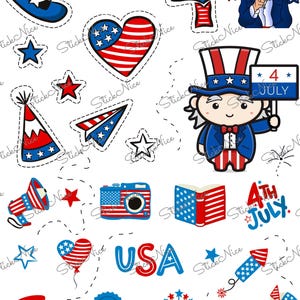4th of July Sticker Sheet – Patriotic USA Independence Day – Red White and Blue – StickNice