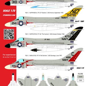 1:72 Aufkleber Douglas F4D Skyray - 4 Markierungen - VF-23, VF-74, VF-162, VF-213 CtA 041 - Klassische Siebdruck Aufkleber für Flugzeugbausätze