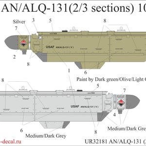 1:32 デカール AN/ALQ-131 ECM ポッド (2/3 セクション) 10 個 - UpRise Decals UR32181 - 航空機モデルキット用レーザープリントデカール 取り外し可能なフィルム