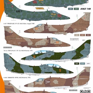 1:48 Dekal Grumman A-4 Skyhawk «Adversary» (Top Gun) Del 1 -4 markeringar - CtA 076 - klassisk silk-/screentrycksdekal för flygplansmodellbyggsatser