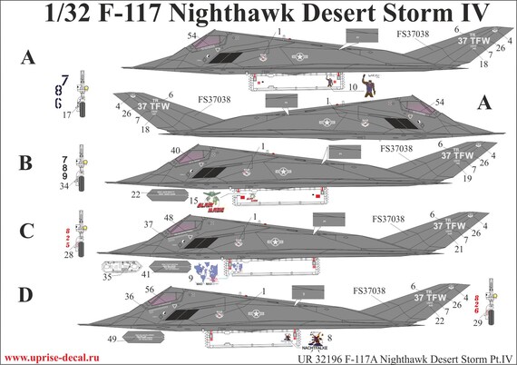 1:32 Decal F-117 Nighthawk Desert Storm Pt.4 With Stencils Uprise