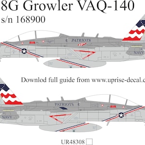 May include: Illustration of two EA-18G Growler VAQ-140 aircraft, featuring a gray color scheme with red, white, and blue accents. The text "Patriots" and "NAVY" are visible, along with the serial number 168900. The tail fin displays a patriotic design.