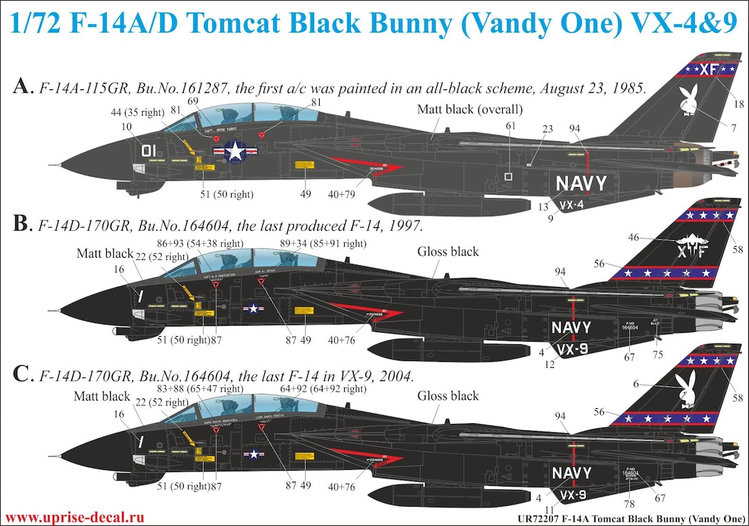 1:72 Decal Grumman F-14A/D Tomcat Black Bunny (vandy One) VX4 & 9