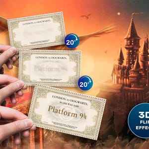 de train 3D Flip Wizard - Carte d'embarquement lenticulaire magique | Objet de collection fantastique et idée cadeau