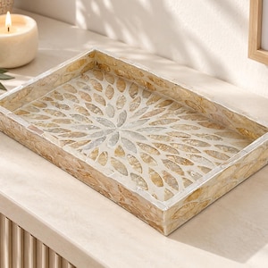 Mother of Pearl Decorative Tray, Shell Inlay Vanity Organizer, Mosaic Jewellery Tray, Coastal Home Decor, Small Catchall Tray