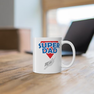 Super Dad Coffee Mug - Super Dad Logo - Flying Superhero Dad, Father&#39;s Day Gift, Daddy Birthday Present, Father Appreciation Gift, Patriotic