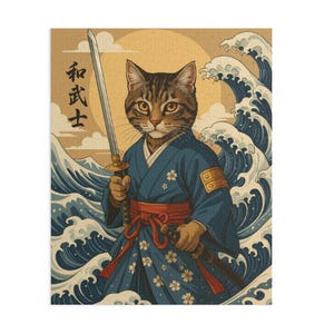 Samurai Cat Puzzle - 120, 252, 500-Piece Jigsaw, Fun Family Activity, Gift for Cat Lovers, Unique Home Decor, Japanese Art