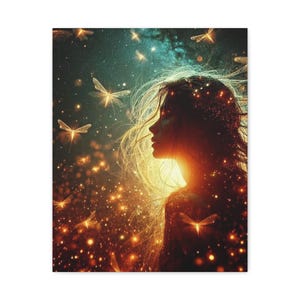 Canvas Art, Silhouette Fairy Lights Matte Wall Hanging, Home Decor, Gift for Her, Magical Room Decor, Christmas Decoration