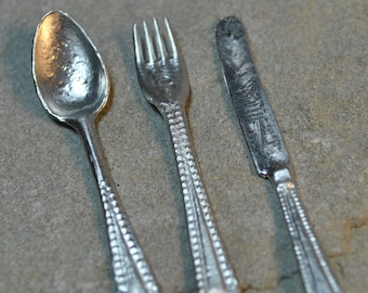 Antique Style Doll Pewter Silverware Set, Hand Cast Miniature Flatware