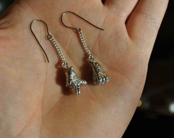 Hand Cast Pewter Run The Jewels Fist And Gun Hand Earrings
