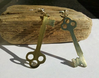 Brass Key Earrings