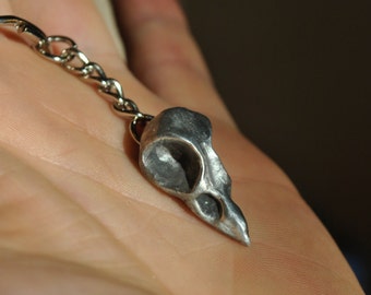 Hand Cast Pewter Crow Skull Key Chain