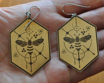 Cosmic Bee Brass Earrings