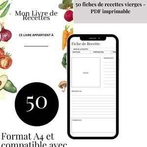 50 Fiches de Recettes Vierges – Carnet de Recettes Minimaliste (PDF à Imprimer)