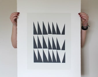 Large black geometric abstract, minimal original screenprint, modern wall decor by Emma Lawrenson