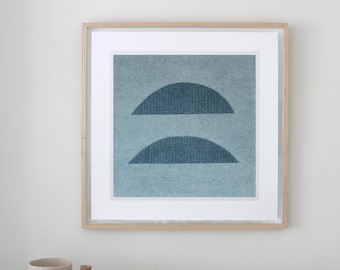 abstract screenprint, fine art print, blues, inspired by Agnes Martin by Emma Lawrenson.