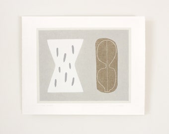 Mid century modern, natural colors abstract screenprint, original handmade art by Emma Lawrenson