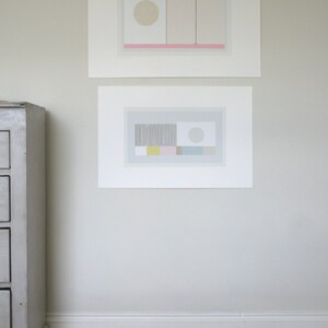 Contemporary art, minimal art, abstract screenprint, abstract geometry in pinks and neutrals by Emma Lawrenson. image 5