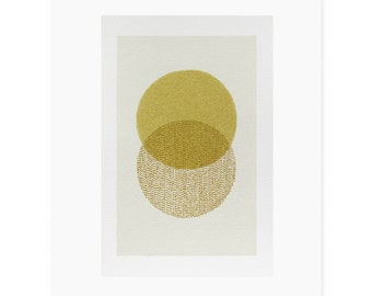 Small screenprint, abstract screenprint in yellow, mustard, cream. Simple, modern art.