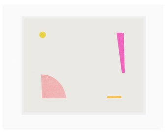 Mid Century Modern Art - Modern Abstract Shapes - Original Handmade Print - Pink - Yellow - Retro Original Print