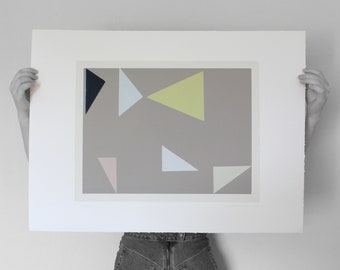 VERKOOP Abstract landschap, originele tekening zeefdruk. SLECHTS ÉÉN, handgemaakte moderne kunst van Emma Lawrenson. Geometrische kunst.