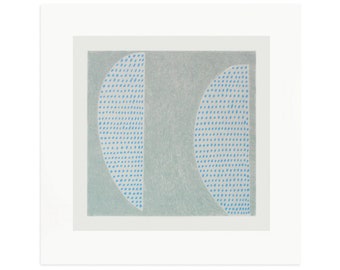 abstracte zeefdruk, fine art print, blauwe moderne muurkunst, Emma Lawrenson.