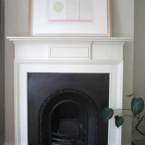 Contemporary art, minimal art, abstract screenprint, abstract geometry in pinks and neutrals by Emma Lawrenson. image 3