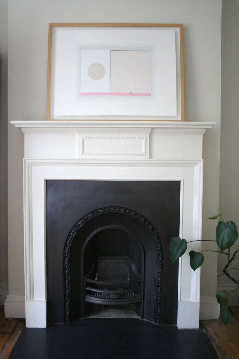 Contemporary art, minimal art, abstract screenprint, abstract geometry in pinks and neutrals by Emma Lawrenson. image 3