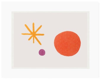 colourful shapes modern abstract screenprint, original art, pink, orange, red and purple by Emma Lawrenson